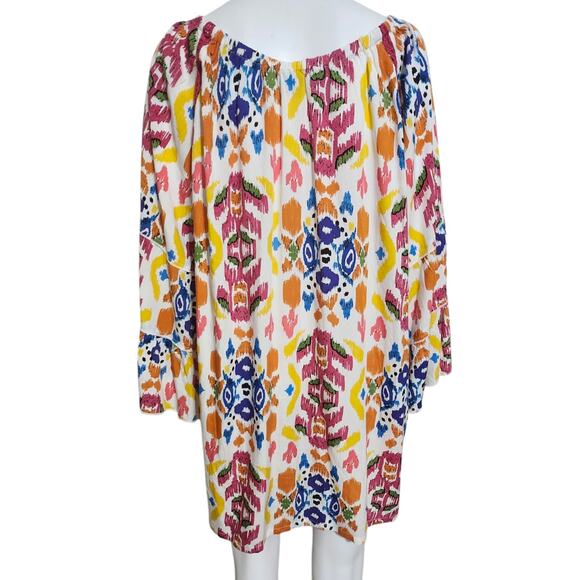 NEW‎ Calessa 3X Abstract Ikat Print Scoop Neck Shirt 3/4 Tiered Sleeve Tunic Top - Picture 8 of 9